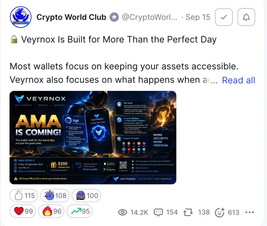 CoinMarketCap Community post announcing a wallet AMA
