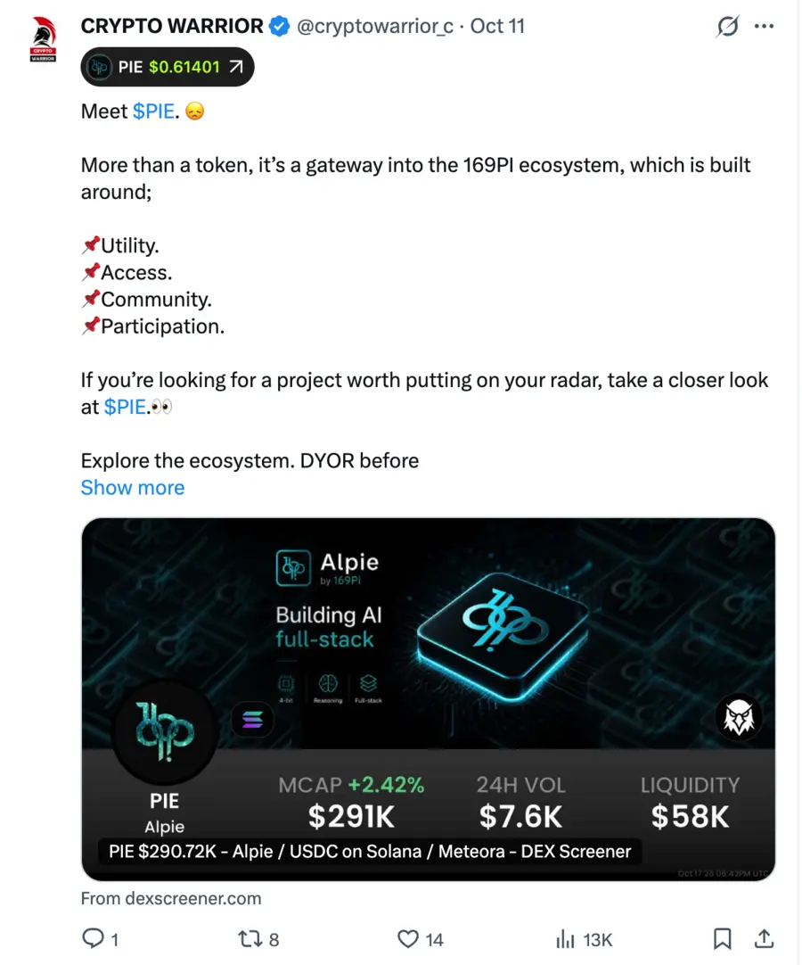 X post sharing a token with a market data card