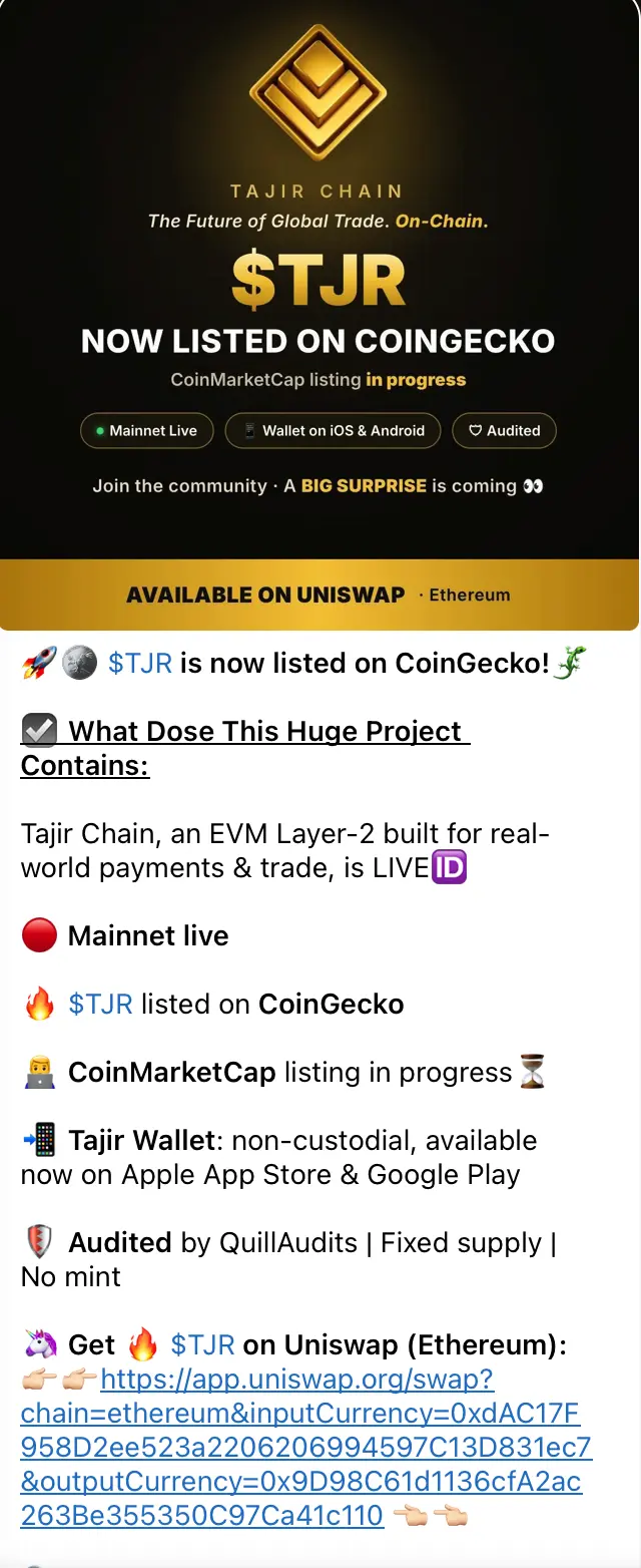 Telegram post announcing a CoinGecko listing